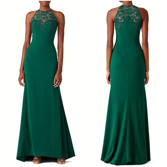 Badgley Mischka Emerald Green Lace Tyler Formal Gown $635